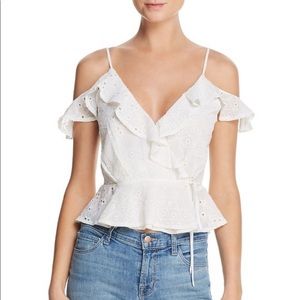 Astr The Label April Eyelet Ruffled Cold Shoulder Top